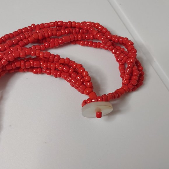 17.75 Inch Red Beaded Large Pendant Necklace - Picture 6 of 11